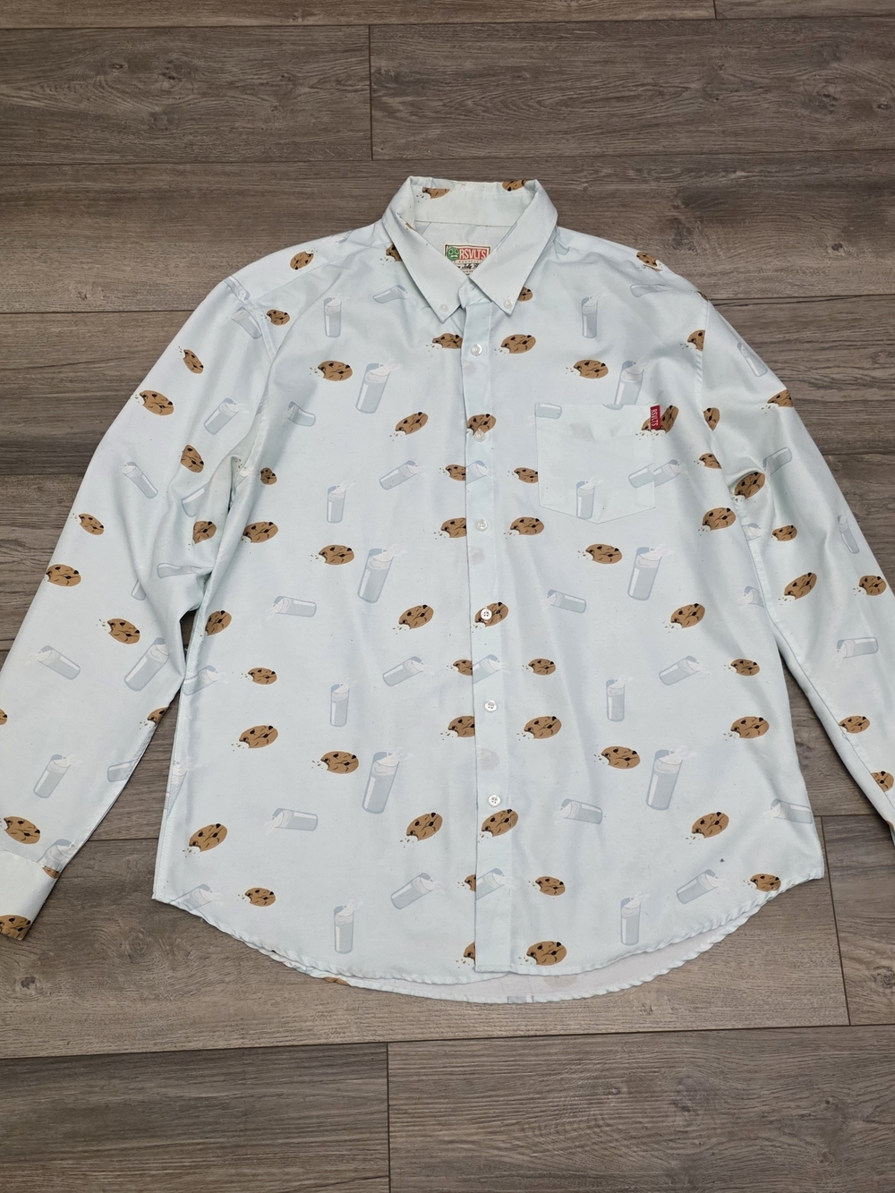 RSVLTS "Cookies & Milk" Mens Long Sleeve Button-Down Shirt Size XL